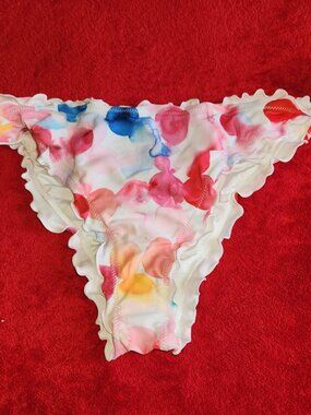 NEW XL Women's Bikini Bottom Pink White Ruffles Bathing Suit Swimwear Beach SEXY